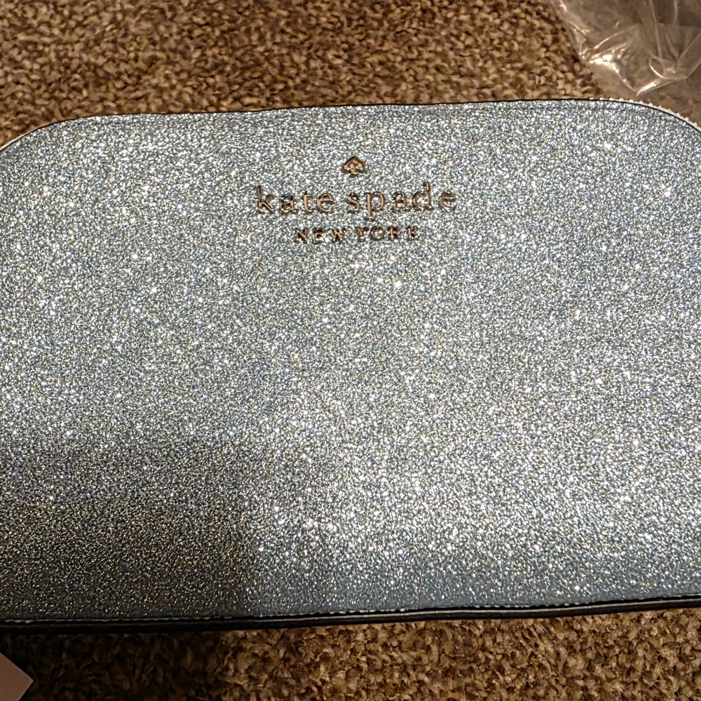 Kate Spade Silver Glitter Cosmetic Bag